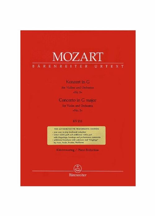 MOZART : CONCERTO IN G per violino e orchestra N.3   BARENREITER BA4865A