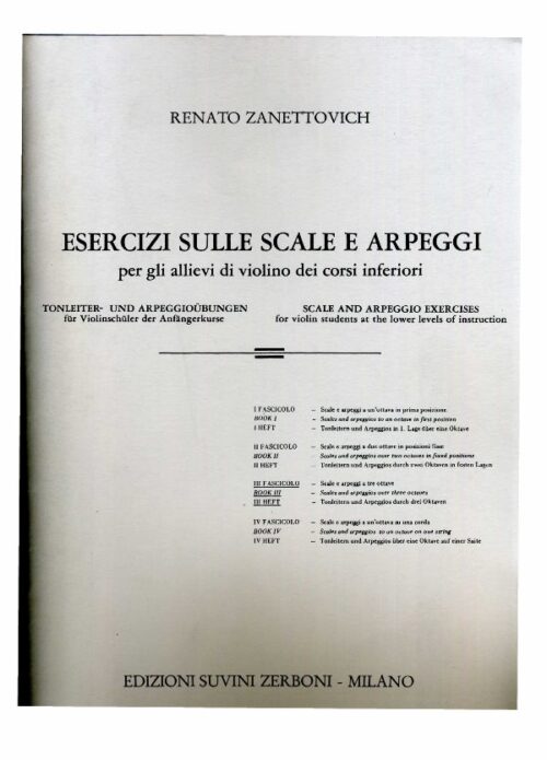 ZANETTOVICH : ESERCIZI SULLE SCALE E ARPEGGI per violino VOL.2   SUVINI ZERBONI