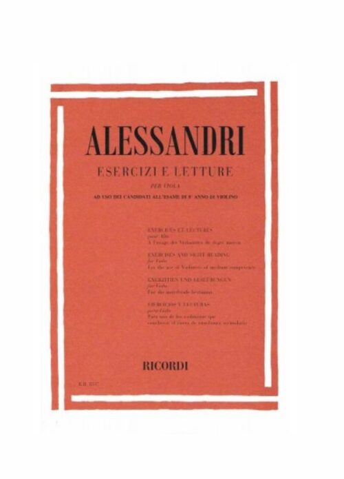 ALESSANDRI : ESERCIZI E LETTURE per viola   RICORDI ER1837