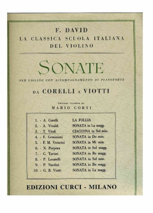 VITALI : CIACCONA IN SOL MINORE per violino e pianoforte CURCI EC6017
