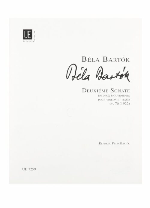 BARTOK : DEUXIEME SONATE EN 2 MOUVEMENTS per violino e piano UNIVERSAL EDITION UE7259